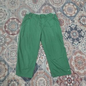 Nike Green Cropped Athletic Pants with White Stripe Women's 12-14
